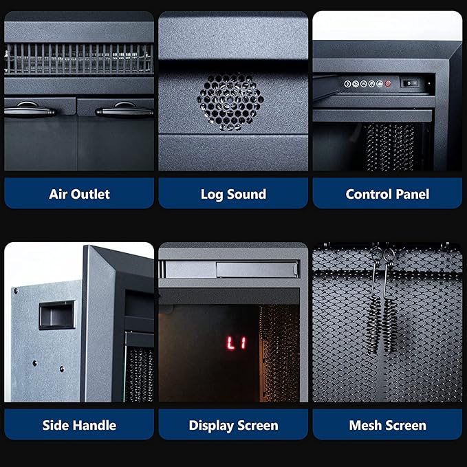 29 Inches Electric Fireplace Insert, 750W/1500W Fireplace Heater with Adjustable Flame and Top Light Colors, Fire Crackling Sound, Remote Control, Timer, Glass Door & Mesh Screen, Black