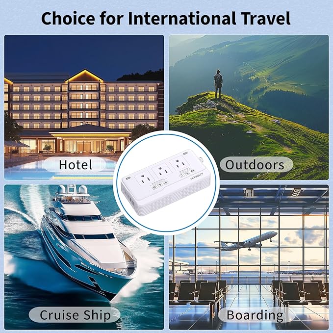 TREVOLTY 2000W Voltage Converter US to Europe for Hair Dryer, 220V to 110V Converter for European Travel with 3 AC 2 USBC 2 USBA Ports, European Travel Plug Adapter with Type C/G/I/L Power Plug