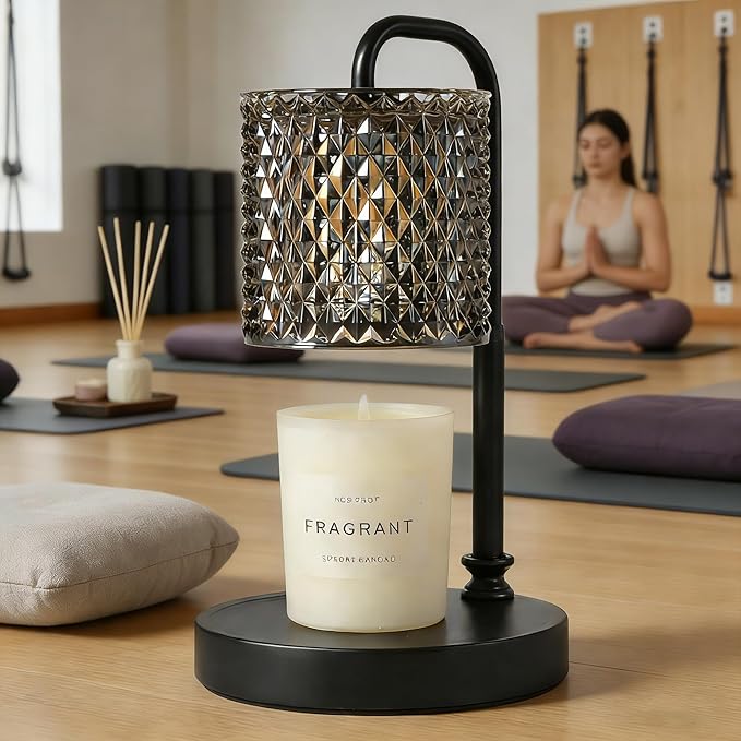 Dimmable Candle Warmer Lamp with Timer & Remote Control – Modern Desk Lamp for Bedroom, Home Decor, Gift for Mom or Women, Housewarming Present – Wax Melt Warmer with Crystal Shade