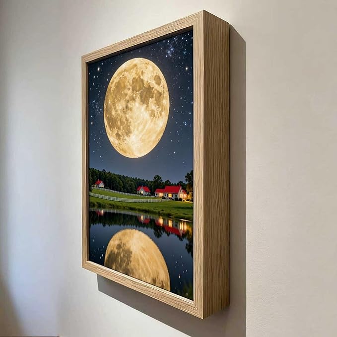URVIP LED Glowing Photo Frame, 3D Starry-Sky Blue Moon Wall Art, 9x12 Inches Dimmable Light Up Light Painting for Bedroom, Unique Aesthetic Decor, Great Birthday Gift for Women Men