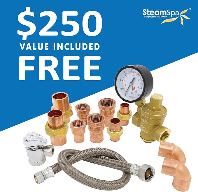 SteamSpa 7.5kW Steam Sauna Generator Executive Bundle 240V Steam Generator with Touch Pad, Steamheads, Pressure Relief Valve, Built-in Auto Drain, LED Light, Filter and Quick Install Kit EXT750CH-A