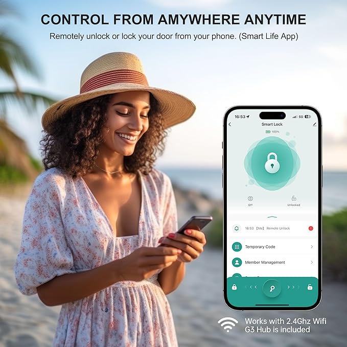 Hornbill WiFi Smart Lock Deadbolt, Keyless Entry Front Door Lock, Fingerprint Electronic Deadbolt Compatible with Alexa, Touchscreen Keypad Code Unlock for Home Office Hotel