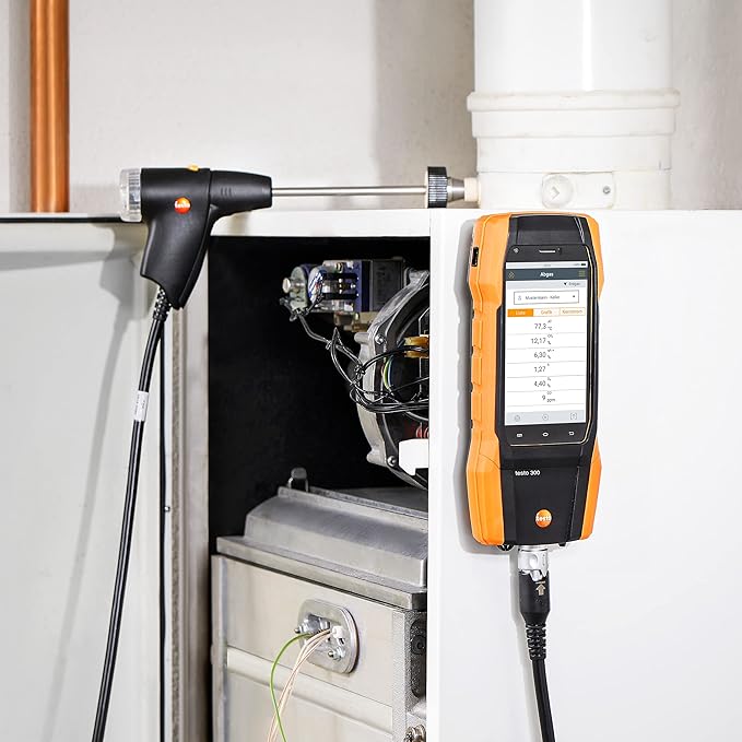 testo 300 Combustion Analyzer HVAC Kit with Printer - Combustion Leak Tester for Flue Gas, Draft, Differential Pressure & Ambient CO - Natural Gas Leak Tester with Probes - CO Meter with Touch Display