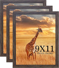 TKYGU 9 x 11 Picture Frame Set of 3, Poster Photo frame, Horizontal and Vertical Formats for Wall or Tabletop, 9 x 11 walnut Wooden Frame with Shatter Resistant Plexiglass, best gift