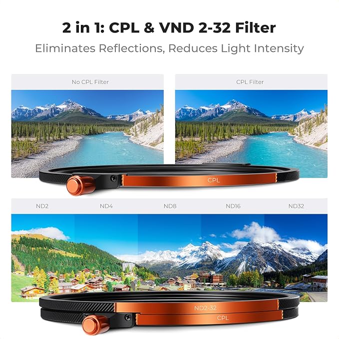 K&F CONCEPT 62mm Magnetic 1s Swap 5-Pack: CPL + VND2-32 + Black Diffusion 1/4 + - Image 5