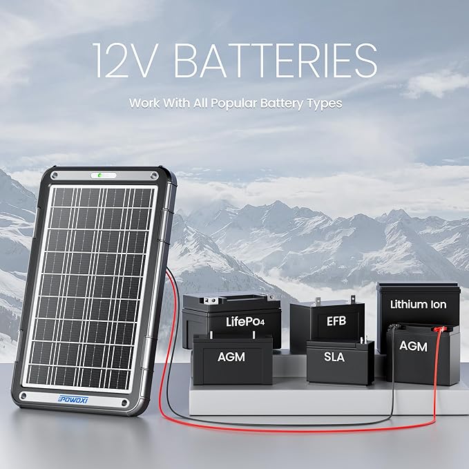 POWOXI 12V Solar Car Battery Charger: 15W Solar Trickle Charger Maintainer with MPPT Controller for Car - RV Boat Marine Motorcycle - Solar Panel Kit for Automotive Trailer Truck Snowmobile Tractor