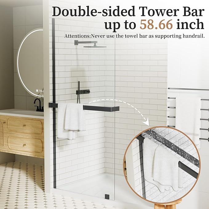 36" W x 76" H Fixed Glass Shower Panel, Frameless Shower Glass Panel with Nano Coating,5/16" (8mm) Clear SGCC Tempered Glass Panel for Walk In,Black
