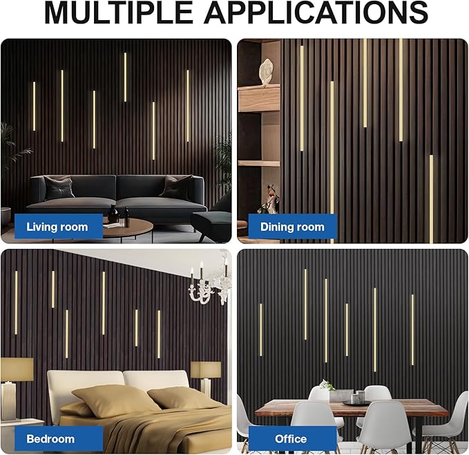 NeatiEase LED Recessed Lighting Kit for Wood Slat Wall Panel, 6 Pcs Self-Adhesive 3000K Warm LED Light with Smart Switch and Adjustable Brightness for Cabinet, Kitchen (2 * 36"+2 * 24"+2 * 16")