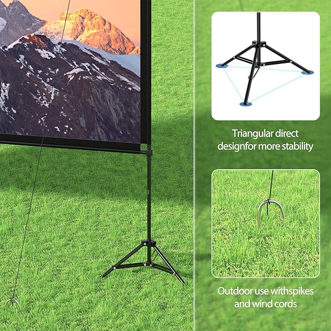 VISULAPEX Projector Screen with Stand 120 Inch, 16:9 4K HD Portable Projector Screen Indoor Outdoor, Foldable Wrinkle-Free Movie Screen 160° Front Rear Projection Screen with Carry Bag for Home Movie