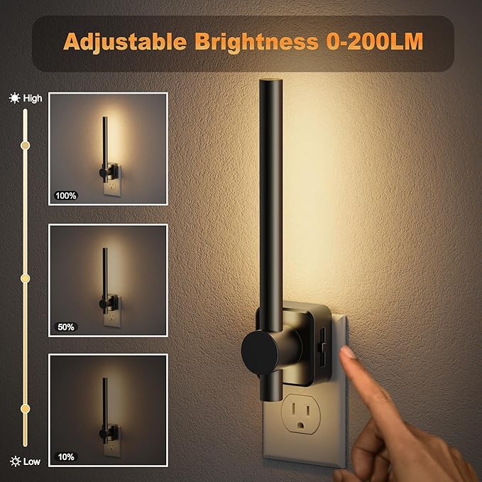 JandCase Night Lights Plug into Wall,0-200LM Dimmable LED Nightlights, Soft White 3000K Vanity Night Light with Auto Light Sensor for Bathroom Dressing Room, 1 Pack