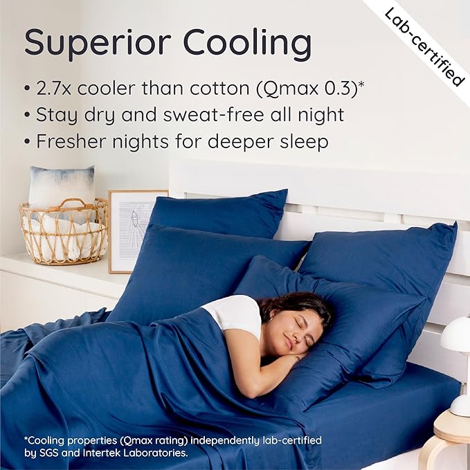 Bambaw King Sheet Set 6pcs – 100% Viscose Derived from Bamboo Sheets, Buttery Soft Bed Sheets, Cooling Sheets for Hot Sleepers, King Bed Sheets with Corner Straps, Fits Up to 16'' (Navy Blue)
