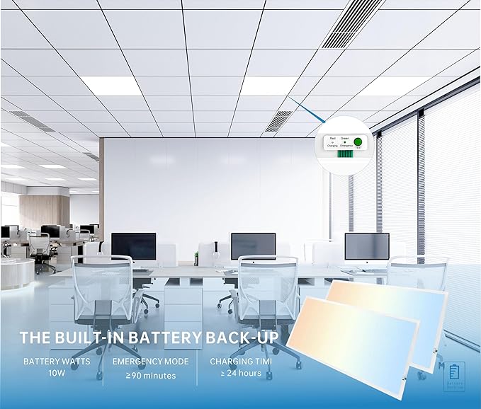 2X4 LED Flat Panel Light with Emergency Battery Backup, 50W 3000K/4000K/5000K, 0-10V Dimmable, 6500 Lumens, LED Drop Ceiling Lights, 100-277V, DLC UL Listed, Ultra Thin Back-Lit (2 Pack)