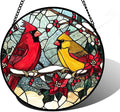 DASTOLL Stained Glass Window Hanging, Love Birds Cardinals Sun Catchers Colorful Glass Panel Birds Suncatcher Decor for Birthday for Women, Men, Wife, Lovers, and Mom 11.8x11.8 in