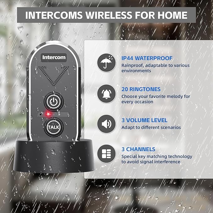 PANDAAR Doorbell Wireless for Home, Wireless Intercom System 4900ft Long Range,Two Way Intercom Doorbell with 3 Volume Levels,20 Ringtones,Intercoms for Home Classroom Business,2 Pack