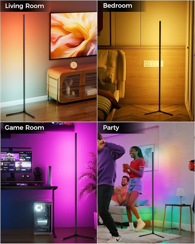 boostool LED Corner Lamp, 65" RGB Corner Floor Lamp with 16 Million DIY Colors, 216 Dynamic Light Effects and Music Sync - App and Remote Control LED Lamp for Bedroom, Living Room, Gaming Room