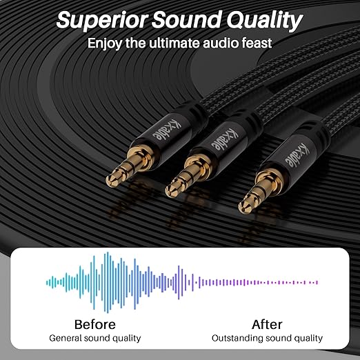 Kxable 1/8 Inch TRS Stereo Y Splitter Cable 6FT, 3.5mm Male to 2-Male Y-Splitter Stereo Audio Cable, for Cell Phone PC Laptop, Speaker, Headphones, Suitable for Switching or Two Sets of Speakers