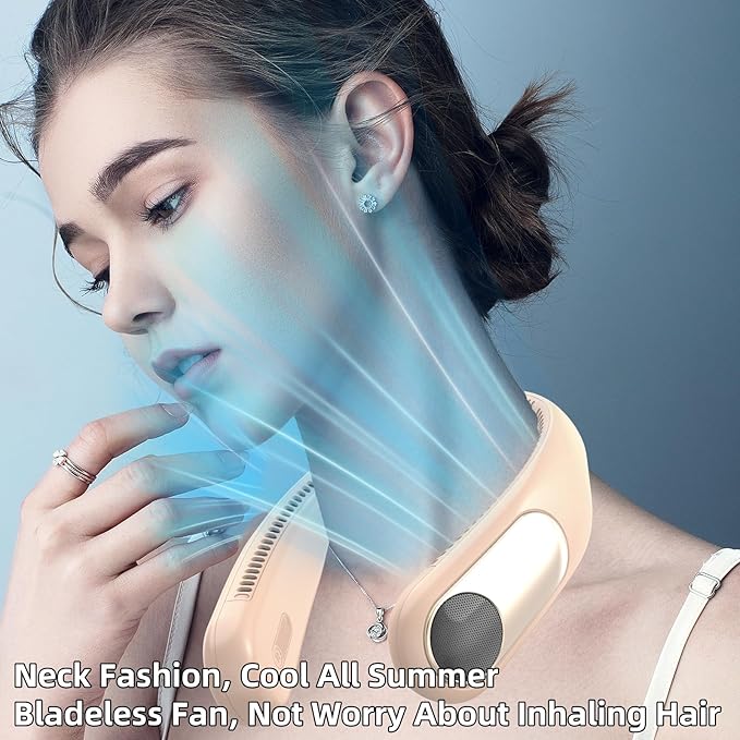 Portable Neck Fan,Personal Wearable Bladeless Fan,LED Display,4-Speeds,6000mAh USB Rechargeable,360° Strong Cooling Wind,Hands Free,White Elephant Gift,Christmas Gifts for Men Women Dad Mom (Brown)