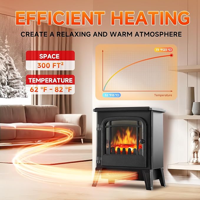 17" Freestanding Electric Fireplace Heater - Infrared Heater with LED 3D Flames and Realistic Logs, Fire Place Electric, Fake Fireplace Heaters for Indoor Use, 750 | 1500W Overheat Protection