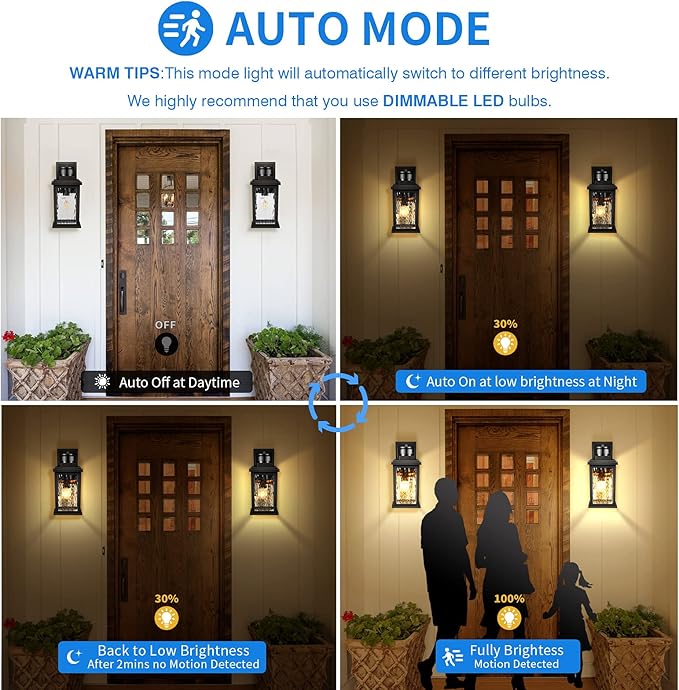 VIANIS 2 Pack Motion Sensor Outdoor Lights, Dusk To Dawn Outdoor Lighting, Modern Led Exterior Light Fixture, Anti-rust Outdoor Lantern For Front Porch, Waterproof Black Outdoor Wall Sconce For Garage