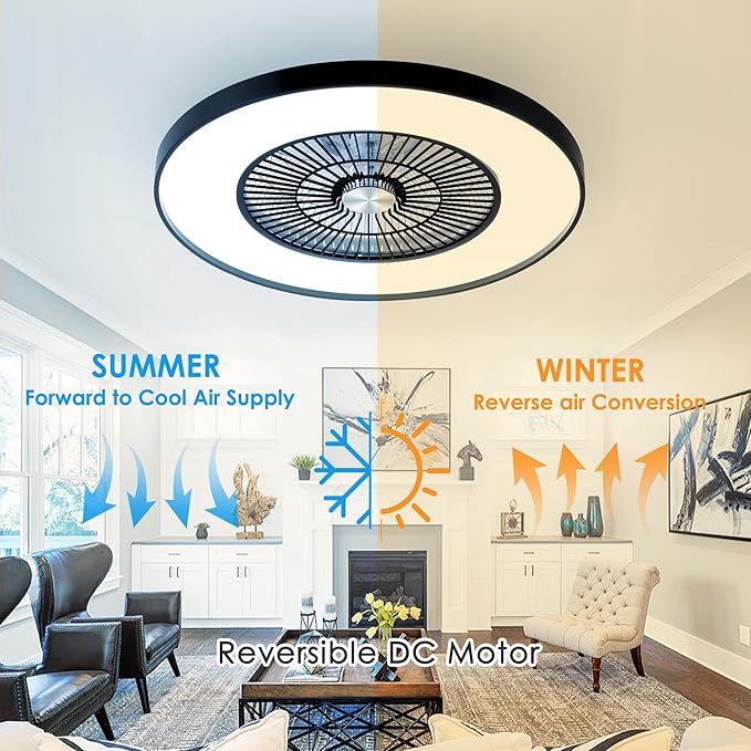 HUMHOLD 24" Bladeless Ceiling Fans with Lights and Remote/APP/Voice Control, Low Profile Ceiling Fan with RGB Lights, Enclosed Flush Mount Ceiling Fan for Kid's Bedroom/Living Room