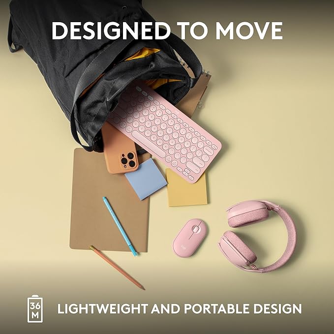 Logitech Pebble Keys 2 K380s, Multi-Device Bluetooth Wireless Keyboard with Customizable Shortcuts, Slim and Portable, Easy-Switch for Windows, macOS, iPadOS, Android, Chrome OS - Tonal Rose