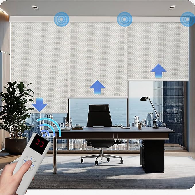 COOLWINDS Motorized Blinds with Remote Cordless Automatic Motorized Shades Custom Blinds for Windows Smart Curtains Compatible with Alexa Google Home(Solar Beige,W24 x H72in)