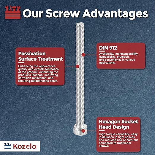 Kozelo 20pcs Socket Head Cap Screws - [M6-1 x 75mm] 304 Stainless Steel Allen Socket Drive for Electrical Motor 3D Printing Fan Engine Replacement Use, Silver