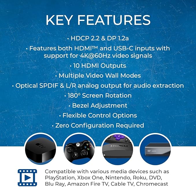 OREI 4K 3x3 Video Wall Controller – HDMI & USB-C Video Wall Processor, 1080p Output per Screen, Multi-Layout Display Modes, 180° Rotation, Bezel Control, RS-232, Audio Extraction