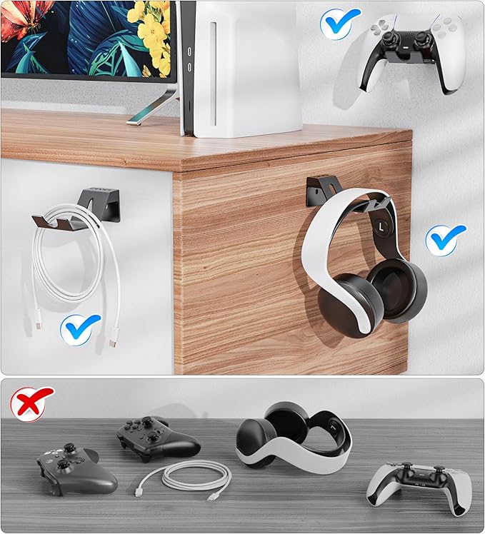OIVO Controller & Headset Wall Mount Holder Stand, Foldable Headphone Stand, Gaming Controller Holder Hanger Hook, Universal Storage Organizer Controller/Earphone/Game Accessories-7 Packs