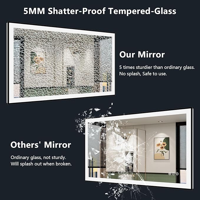 YEELAIT 40x30 Inch LED Bathroom Mirror with Lights (Front Lit and Backlit) Black Framed Lighted Vanity Mirror for Bathroom Wall Dimmable Anti-Fog Memory Tempered Glass Horizontal/Vertical
