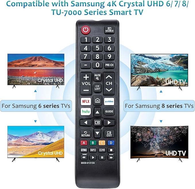 Replacement BN59-01315A BN59-01315J Remote Control Compatible with Samsung 4K Crystal UHD 6/7/8/9/TU-7000 Series Smart TV(BN59-01315E)