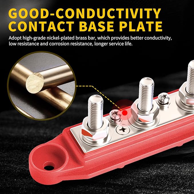 Bolipoeq Bus Bar 250A 12V Power Distribution Block 4 x 3/8"(M10) Studs for Automotive Marine Car Audio, 12 Volt Battery Busbar Terminal Block with Waterproof Cover (Pack of 2, Positive & Negative)