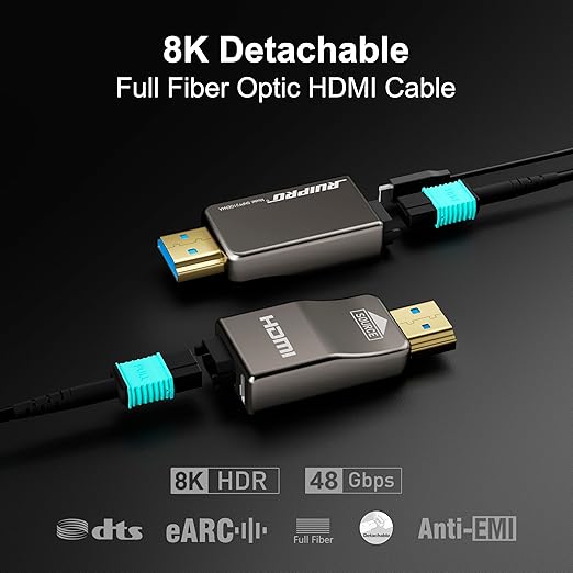 RUIPRO 8K Detachable Full Fiber Optic Armored HDMI 2.1 Cable 10FT, Ultra High - Image 2