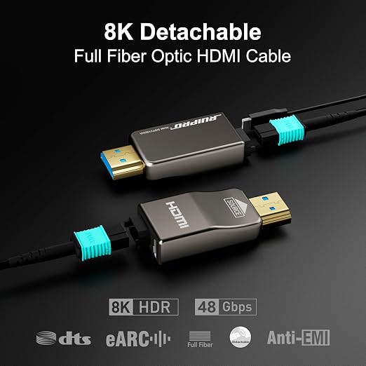 RUIPRO 8K Detachable Full Fiber Optic Armored HDMI 2.1 Cable 85FT, Ultra High - Image 2