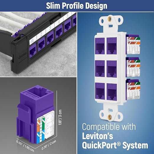Everest 90° Angled RJ45 Cat6A Keystone Jacks 50-Pack in Purple - Image 6