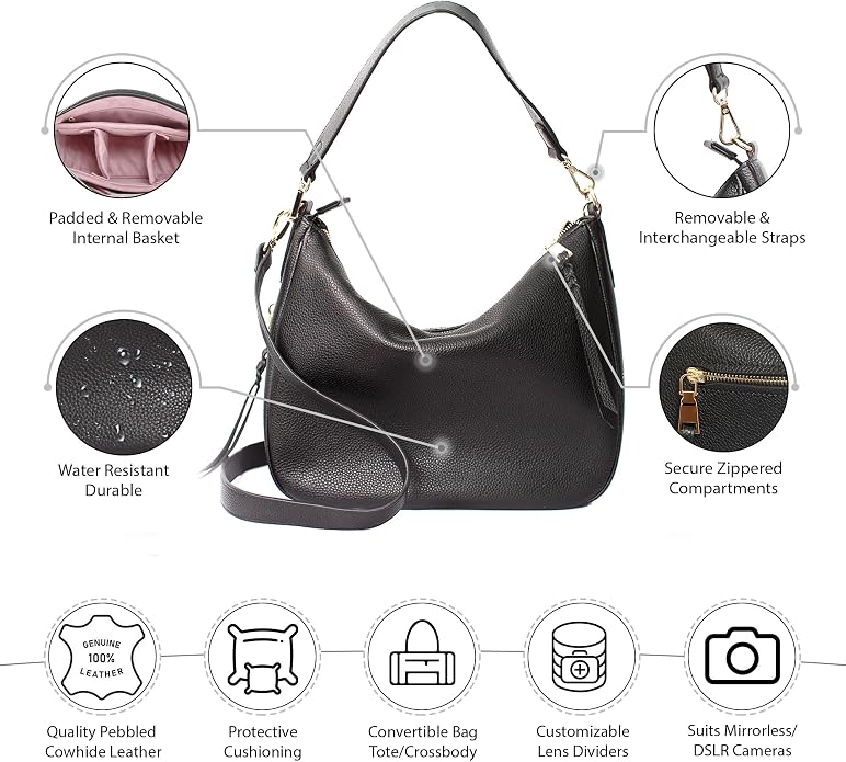 Meliae Camera Bag for Women, DSLR Mirrorless Camera Purse, Leather Shoulder - Image 3
