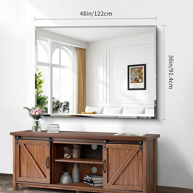 CILIBER Beveled Mirror, 36x48 Inch Large Frameless Bathroom Mirrors for Over Sink, Lightweight Design Beveled Frameless Vanity Mirror, Crystal-Clear 3mm Tempered Glass, Horizontally or Vertically