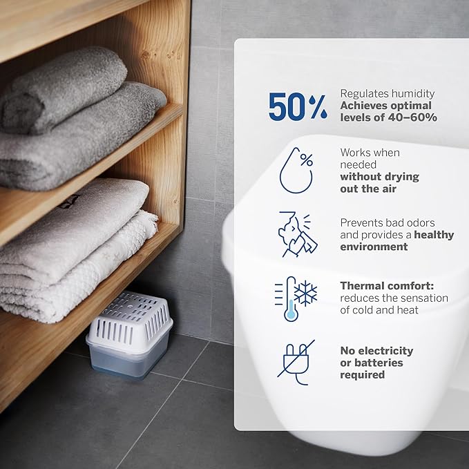 HUMYDRY Moisture Absorber Dehumidifier for Home, Compact Pack of 1 Device of 8.8 Oz With 3 Pre Measured Refills, Fragrance Free Humidity Absorber For Closets Bathroom Bedroom, Ideal For Small Spaces