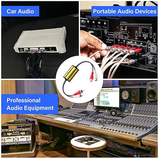PNGKNYOCN Car Stereo Noise Suppressor, 15A RCA Stereo 2 Channel Ground Loop Noise Suppressor for Car Audio Home Stereo