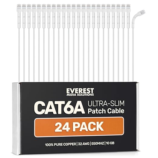 Everest Ultra Slim Cat6a Ethernet Patch Cables 7ft White by EverestMediaSolutions