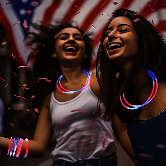 JOYIN 144 Pcs 4th of July Glow Sticks Bulk, Lightup Bracelet Necklace - Image 7