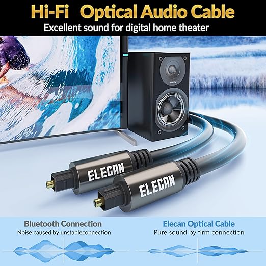 Elecan Optical Audio Cable 200 Ft Digital Audio Toslink Cable Cord-Fiber - Image 4