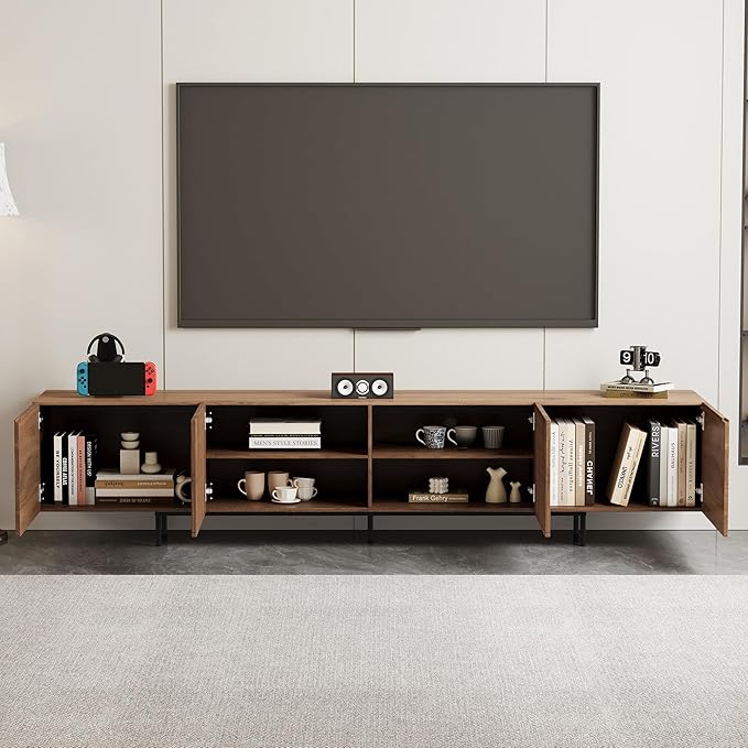 gaoyangjiaju Modern Walnut TV Console for 70 Inch Screen – Long 94.48” Media Unit with Grille Doors and Storage Cabinets, Great for Living Rooms & Bedrooms