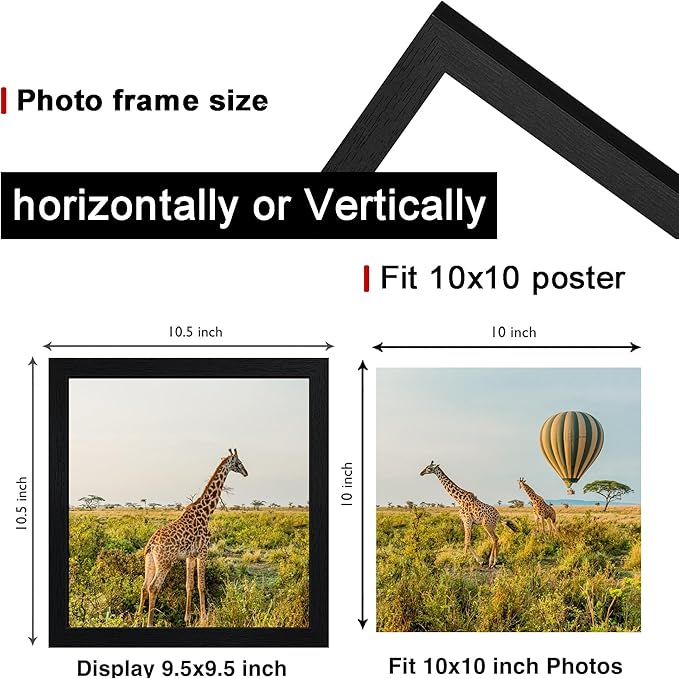 TKYGU 10 x10 Picture Frame Set of 5, Black Wooden Frame 10 x10 Square Wall Gallery Poster Photo frame with Durable Shatter Resistant Plexiglass for Wall Hanging best gift
