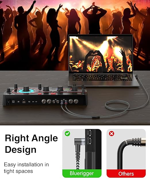 BlueRigger 3.5mm Aux to 2RCA Audio Cable (6FT, 90D Stereo Splitter Y 2RCA Male, Braided, 1/8" RightAngled TRS to RCA, Hi-Fi Sound, Metal Shell) - for Phones, Amplifiers, Tablets, Home Theater, HDTV