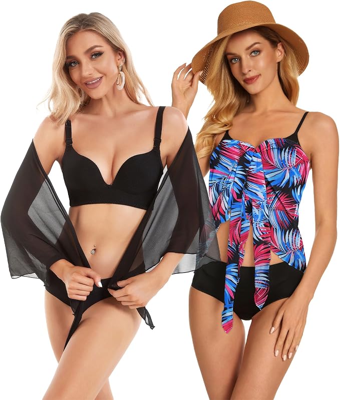 CHICGAL 2 Pieces Women Beach Sarong Bathing Suit Wrap Skirt Sheer Bikini - Image 7