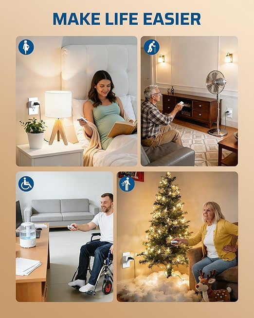 DEWENWILS Remote Control Outlet, Wall Mounted Wireless Light Switch, 2 Independent Control Sockets Electrical Remote Outlet Switch for Lamps, Fans, Household Appliance, No Wiring,100 Ft Range