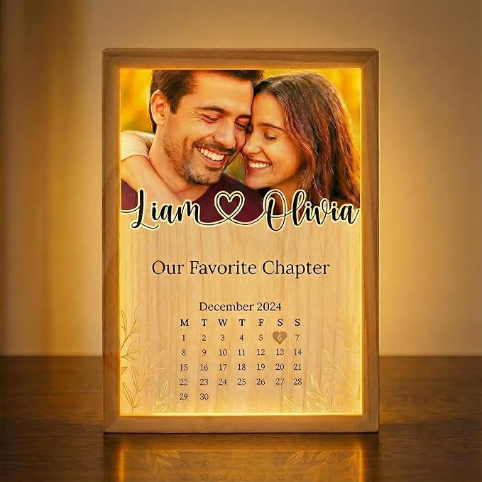MamaEra Personalized Spotify Plaque Night Light with Photo - Custom Acrylic Glass LED Lamp Frame - Romantic Valentines Day Gift for Him Her Boyfriend Girlfriend Husband Wife Couple (Calendar)
