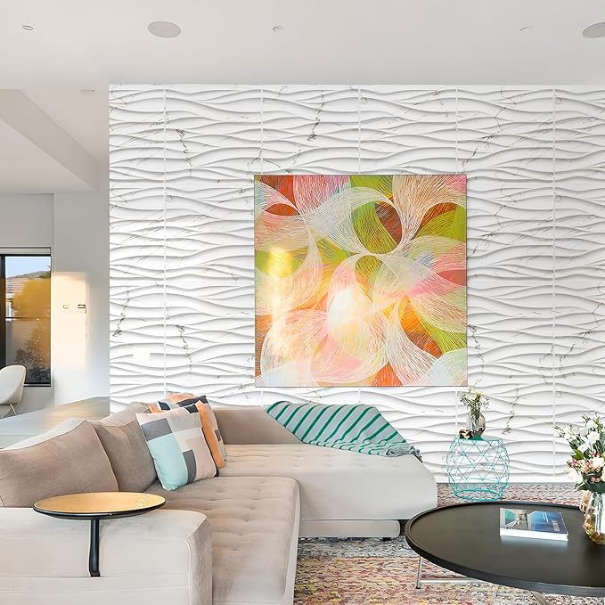 STICKGOO Wave Wall Panels for Interior Wall Decor, White Marble Mixed Gold Thread 3D Wall Panels Accent Wall, Decorative PVC Panels for Living Room Bedroom TV Background