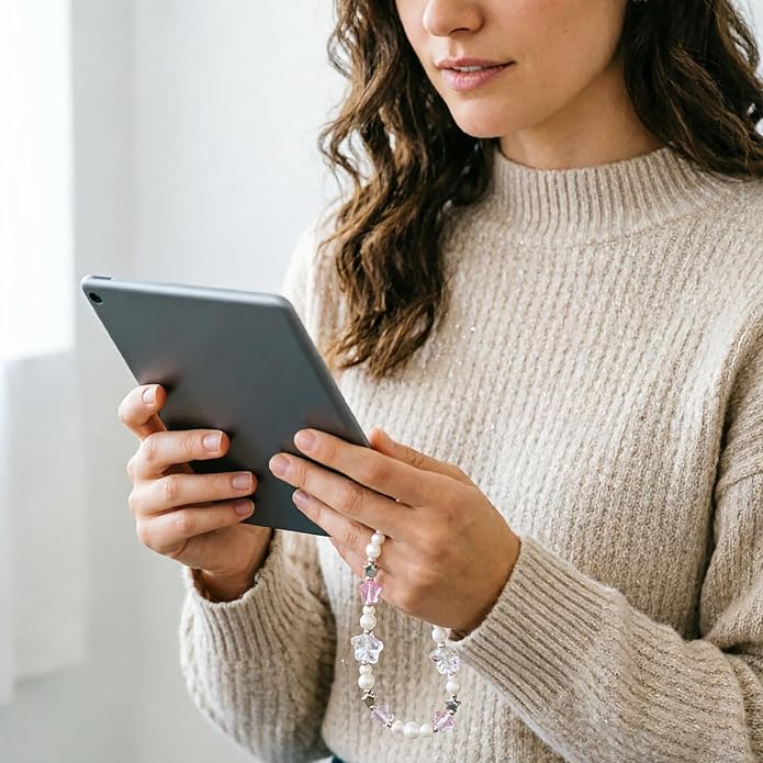 Beaded Phone Charm Lanyard Strap Girly Style Fixed Beads Pearl Lanyards - Image 4